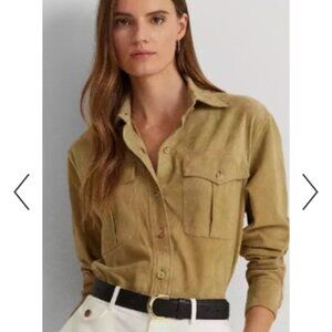 Lauren Ralph Lauren goat skin suede  shirt tan button down size large